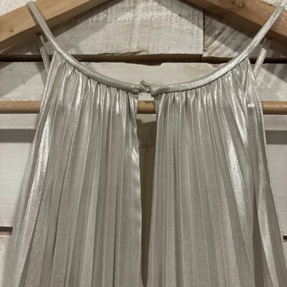 A.L.C Weston Pleated Midi Cocktail Dress Sz 6 Silver Metallic Sleeveless - Picture 7 of 11